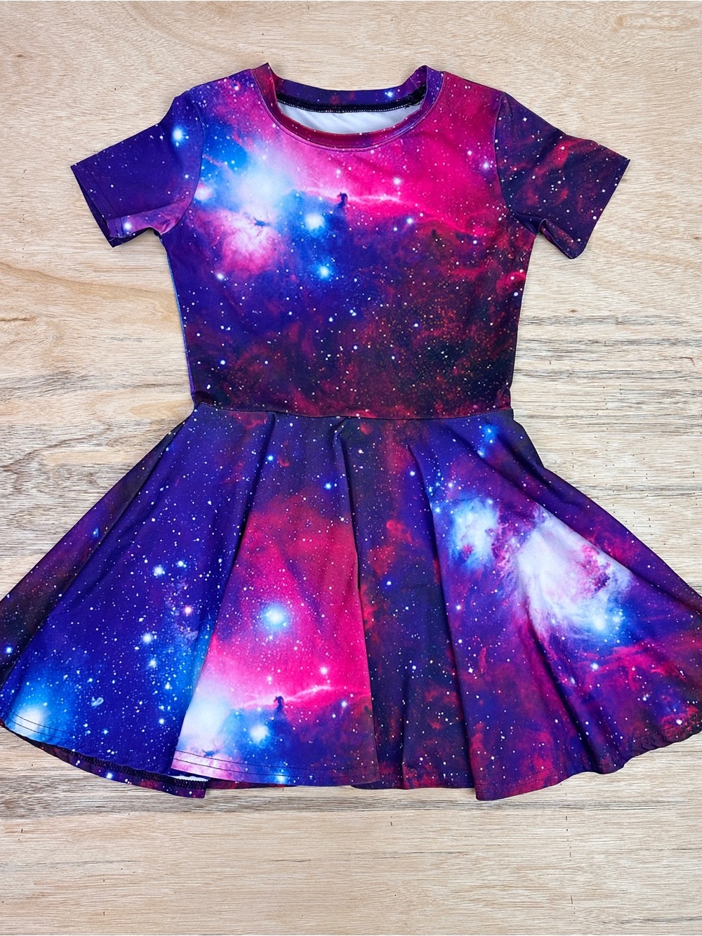 Girls Short Sleeve Celestial Galaxy Print Twirl Dress - Picture 7 of 7